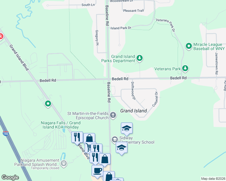 map of restaurants, bars, coffee shops, grocery stores, and more near 2697 Baseline Rd in Grand Island
