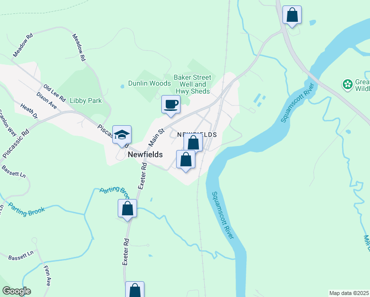 map of restaurants, bars, coffee shops, grocery stores, and more near 19 Pleasant Street in Newfields