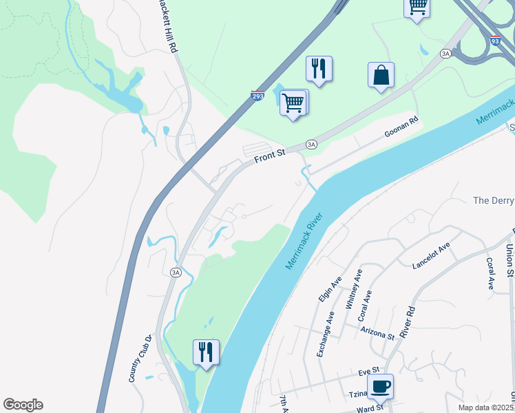 map of restaurants, bars, coffee shops, grocery stores, and more near 55 Golfview Drive in Manchester