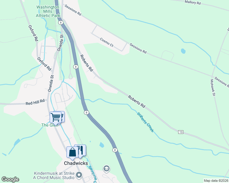 map of restaurants, bars, coffee shops, grocery stores, and more near 9422 Roberts Rd in Sauquoit