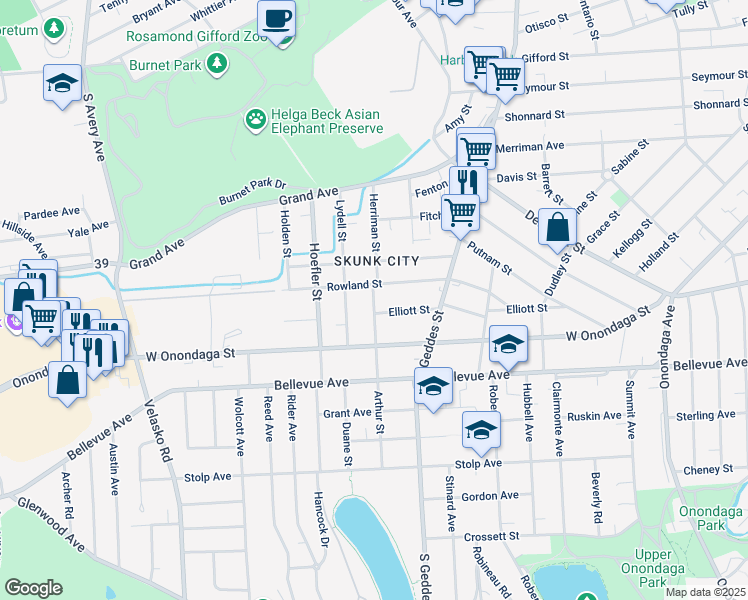 map of restaurants, bars, coffee shops, grocery stores, and more near 210 Arthur Street in Syracuse