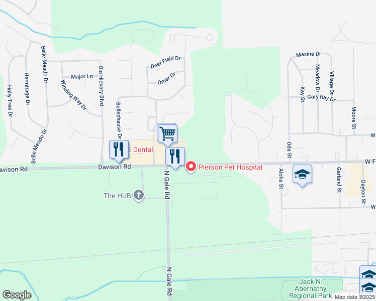 map of restaurants, bars, coffee shops, grocery stores, and more near 9039 Davison Rd in Davison