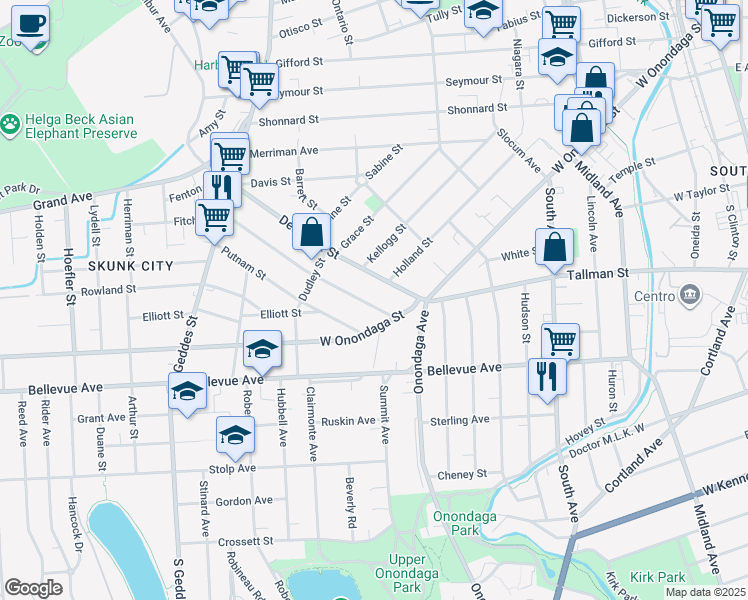 map of restaurants, bars, coffee shops, grocery stores, and more near 113 Fitch Street in Syracuse