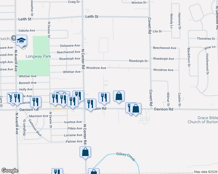 map of restaurants, bars, coffee shops, grocery stores, and more near 2066 Delaney Street in Burton