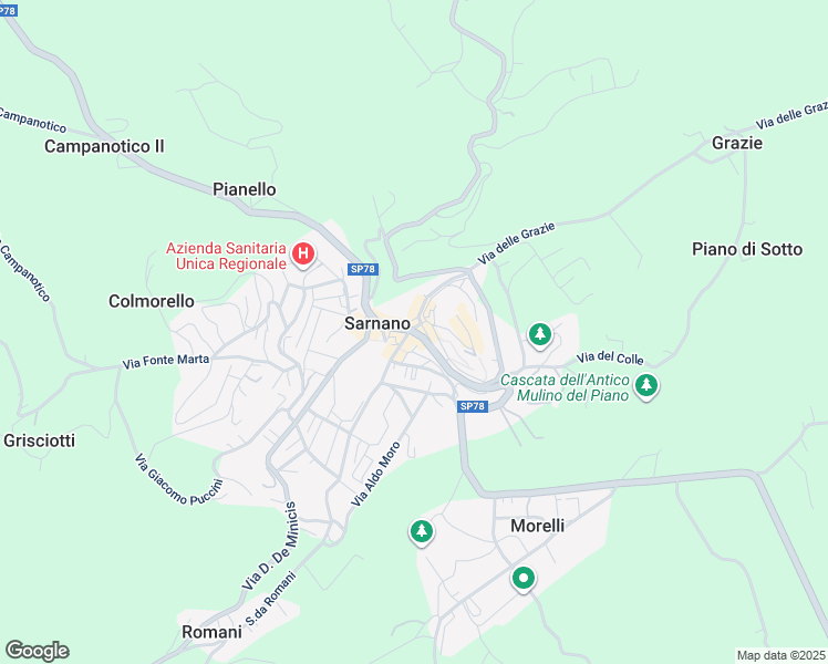 map of restaurants, bars, coffee shops, grocery stores, and more near 92 Strada Picena in Sarnano
