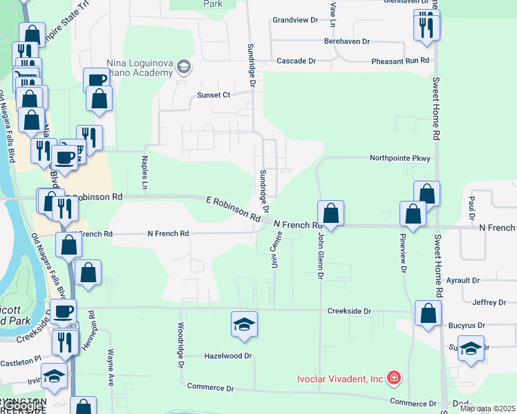 map of restaurants, bars, coffee shops, grocery stores, and more near in Erie County