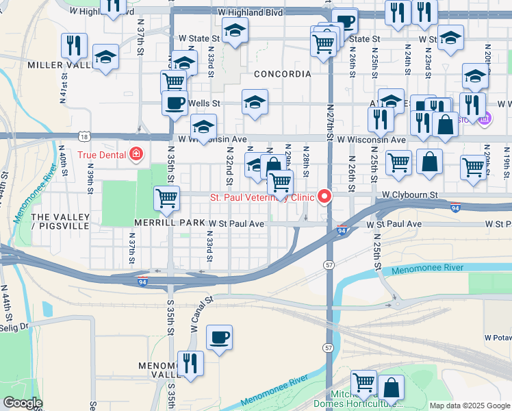 map of restaurants, bars, coffee shops, grocery stores, and more near 402-404 North 31st Street in Milwaukee