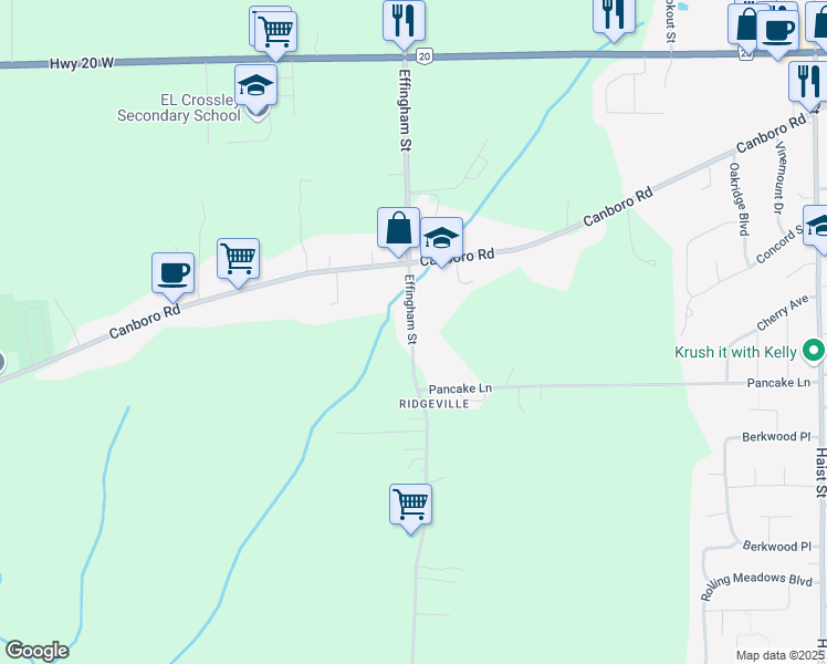 map of restaurants, bars, coffee shops, grocery stores, and more near 1323 Effingham Street in Pelham