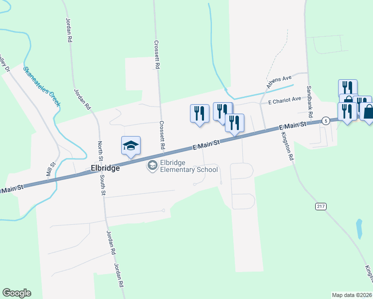 map of restaurants, bars, coffee shops, grocery stores, and more near 200 Highway 5 in Elbridge
