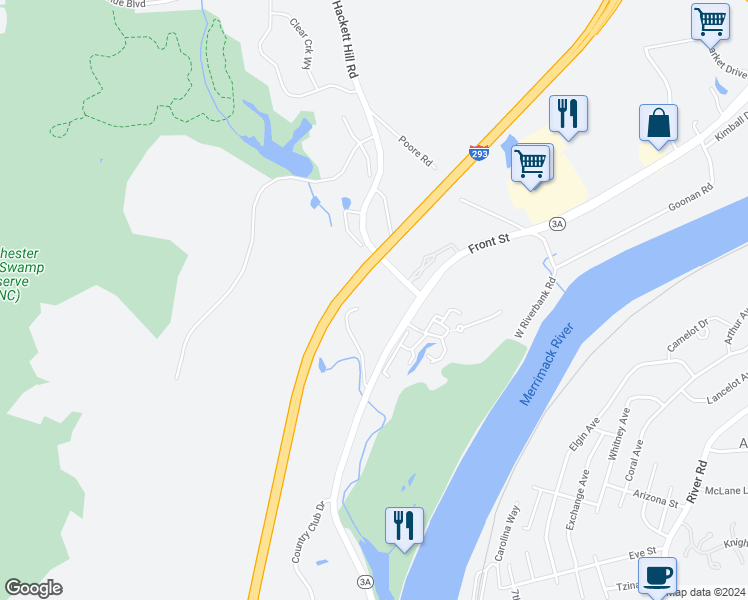 map of restaurants, bars, coffee shops, grocery stores, and more near 59 Old Hackett Hill Road in Manchester