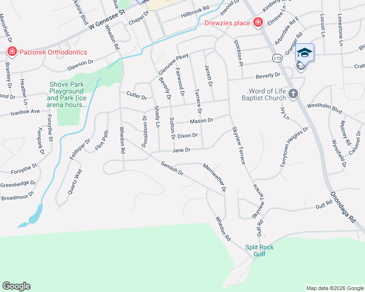 map of restaurants, bars, coffee shops, grocery stores, and more near 217 Jane Drive in Syracuse