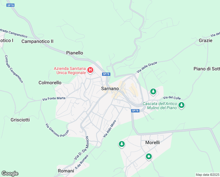 map of restaurants, bars, coffee shops, grocery stores, and more near 92 Strada Picena in Sarnano
