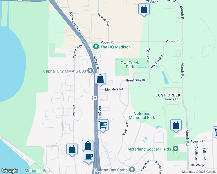 map of restaurants, bars, coffee shops, grocery stores, and more near 4215 Triangle Street in McFarland