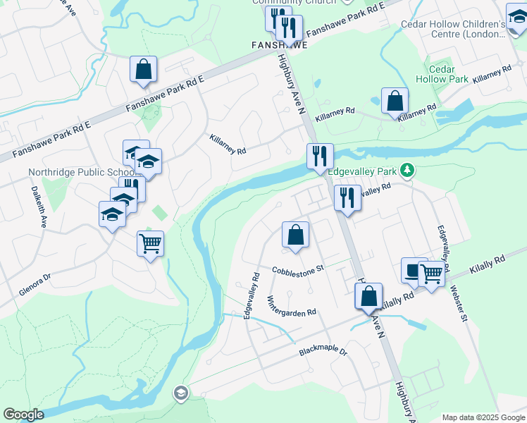 map of restaurants, bars, coffee shops, grocery stores, and more near 59 Cobblestone Road in London