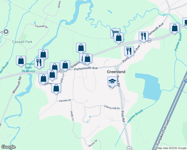 map of restaurants, bars, coffee shops, grocery stores, and more near 529 Portsmouth Avenue in Greenland