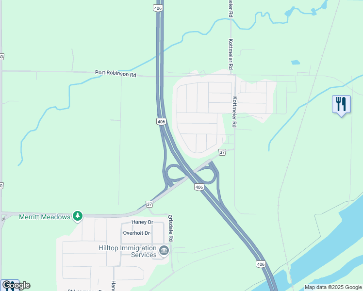 map of restaurants, bars, coffee shops, grocery stores, and more near 93 Esther Crescent in Welland