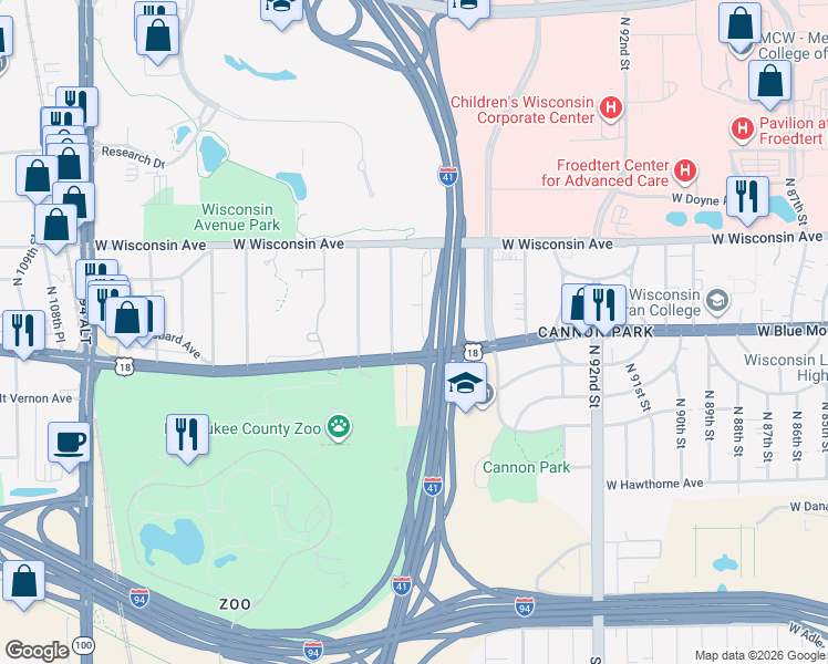 map of restaurants, bars, coffee shops, grocery stores, and more near 429 North 97th Street in Milwaukee