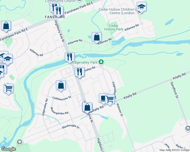 map of restaurants, bars, coffee shops, grocery stores, and more near 234 Edgevalley Road in London