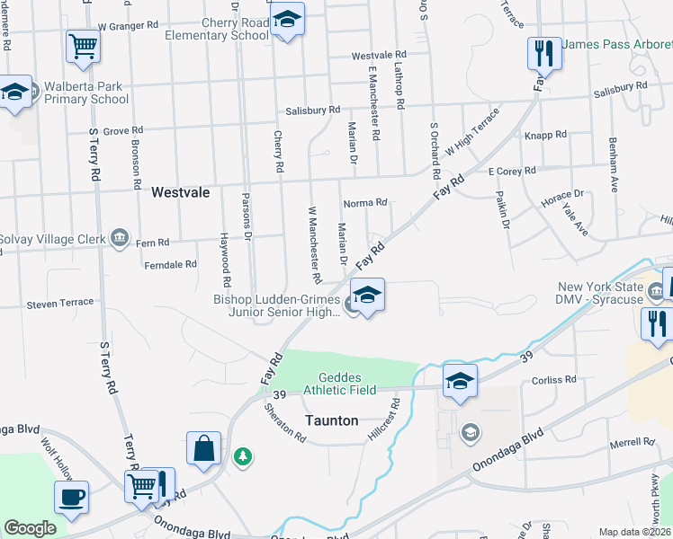 map of restaurants, bars, coffee shops, grocery stores, and more near 519 West Manchester Road in Syracuse