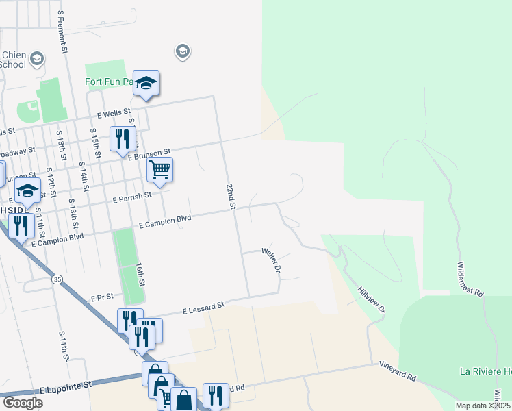 map of restaurants, bars, coffee shops, grocery stores, and more near 2200 East Campion Boulevard in Prairie du Chien