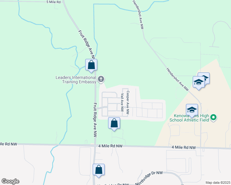map of restaurants, bars, coffee shops, grocery stores, and more near 3681 Matterhorn Street Northwest in Grand Rapids