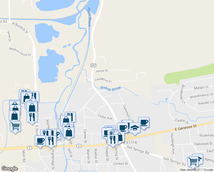 map of restaurants, bars, coffee shops, grocery stores, and more near 4 Landgrove Drive in Fayetteville