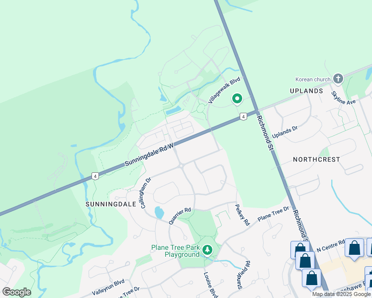map of restaurants, bars, coffee shops, grocery stores, and more near 260 Villagewalk Boulevard in London