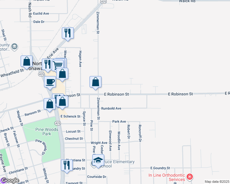 map of restaurants, bars, coffee shops, grocery stores, and more near 51 Cramer Street in North Tonawanda