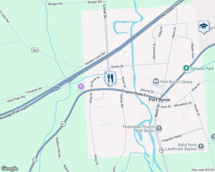 map of restaurants, bars, coffee shops, grocery stores, and more near 5 Canal Street in Auburn