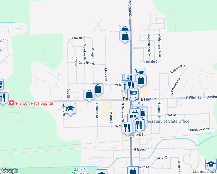 map of restaurants, bars, coffee shops, grocery stores, and more near 301 West Bay Street in Davison