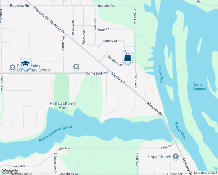 map of restaurants, bars, coffee shops, grocery stores, and more near 14722 154th Avenue in Grand Haven