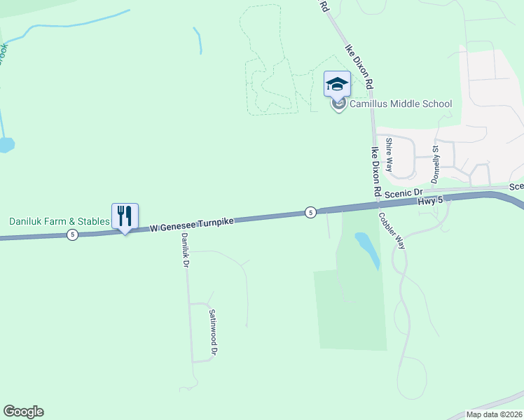 map of restaurants, bars, coffee shops, grocery stores, and more near 2395 New York 5 in Camillus