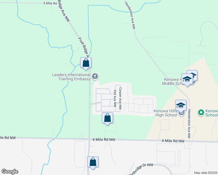 map of restaurants, bars, coffee shops, grocery stores, and more near 3681 Matterhorn Street Northwest in Grand Rapids