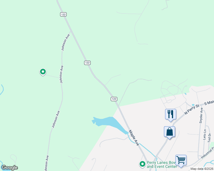 map of restaurants, bars, coffee shops, grocery stores, and more near 250 County Highway 122 in Johnstown