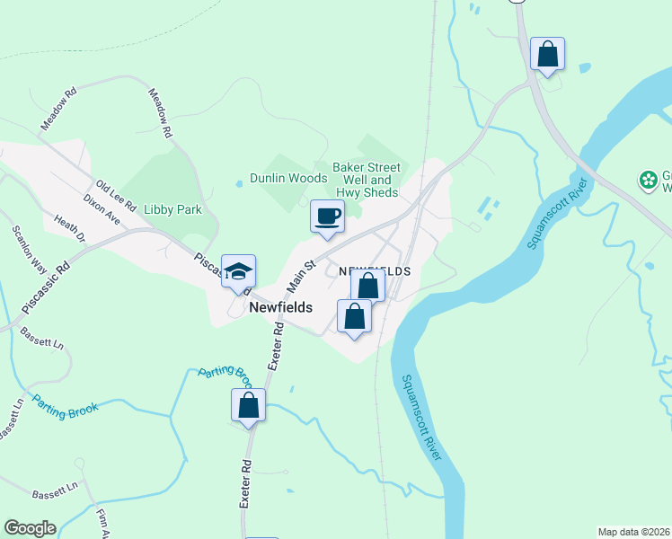 map of restaurants, bars, coffee shops, grocery stores, and more near 5 Swamscott Street in Newfields