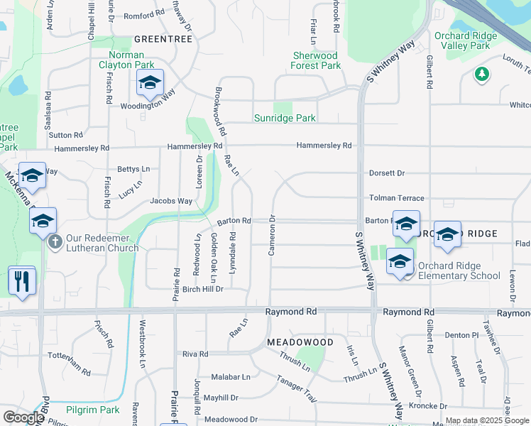 map of restaurants, bars, coffee shops, grocery stores, and more near 1509 Rae Lane in Madison