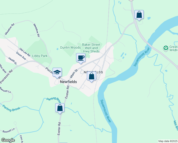map of restaurants, bars, coffee shops, grocery stores, and more near 5 Swamscott Street in Newfields