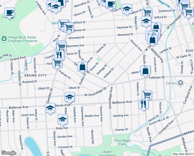 map of restaurants, bars, coffee shops, grocery stores, and more near in Syracuse