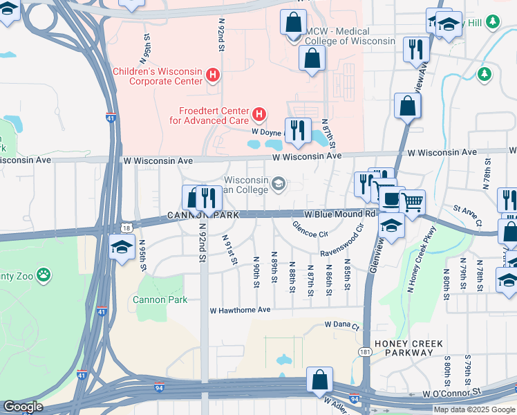 map of restaurants, bars, coffee shops, grocery stores, and more near 524 North 90th Street in Milwaukee