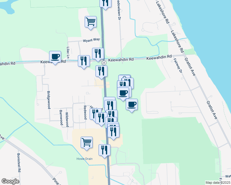 map of restaurants, bars, coffee shops, grocery stores, and more near 4400 24th Avenue in Fort Gratiot Township