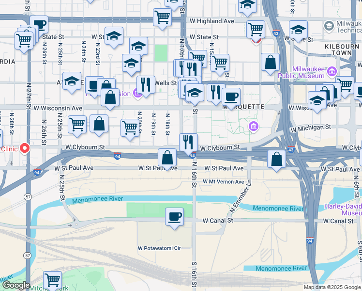 map of restaurants, bars, coffee shops, grocery stores, and more near 507 North 17th Street in Milwaukee