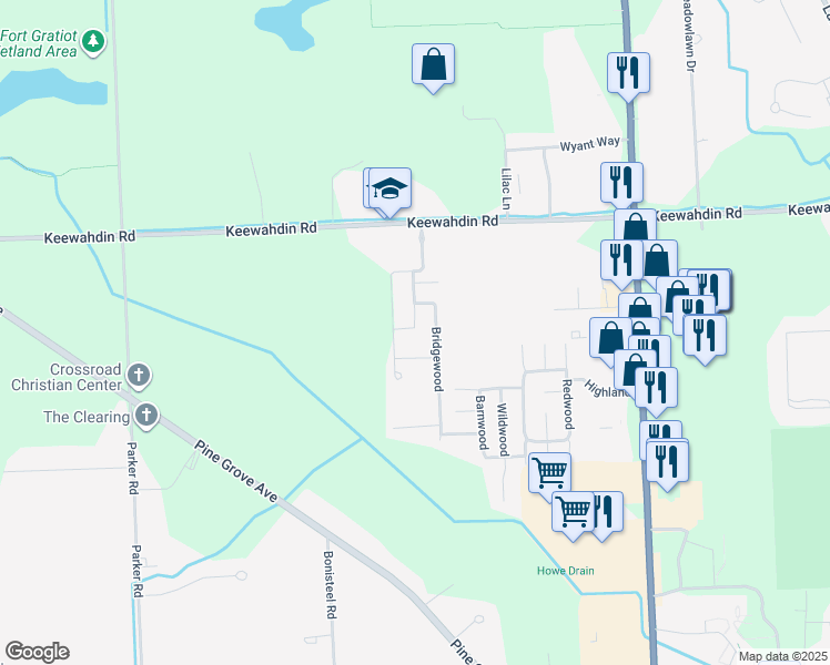 map of restaurants, bars, coffee shops, grocery stores, and more near 3211 Keewahdin Road in Fort Gratiot Township