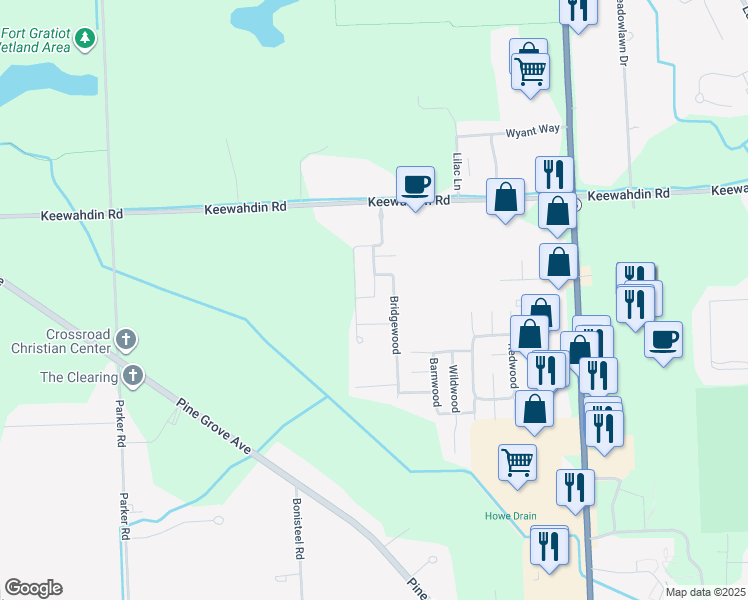 map of restaurants, bars, coffee shops, grocery stores, and more near 3211 Keewahdin Road in Fort Gratiot Township