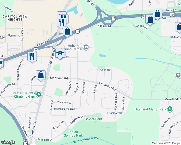 map of restaurants, bars, coffee shops, grocery stores, and more near 837 Ocean Road in Madison
