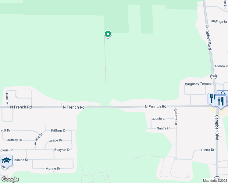 map of restaurants, bars, coffee shops, grocery stores, and more near 1150 North French Road in Buffalo