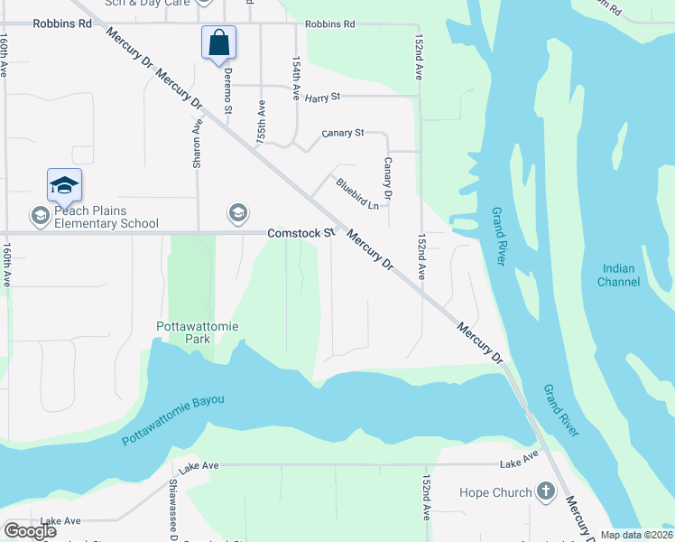 map of restaurants, bars, coffee shops, grocery stores, and more near 14722 154th Avenue in Grand Haven