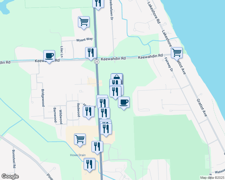map of restaurants, bars, coffee shops, grocery stores, and more near 4400 24th Avenue in Fort Gratiot Township