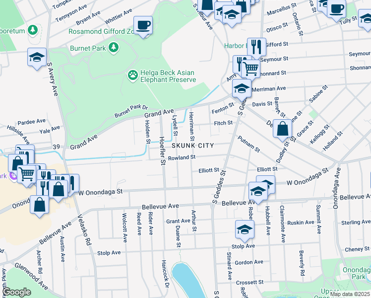map of restaurants, bars, coffee shops, grocery stores, and more near in Syracuse