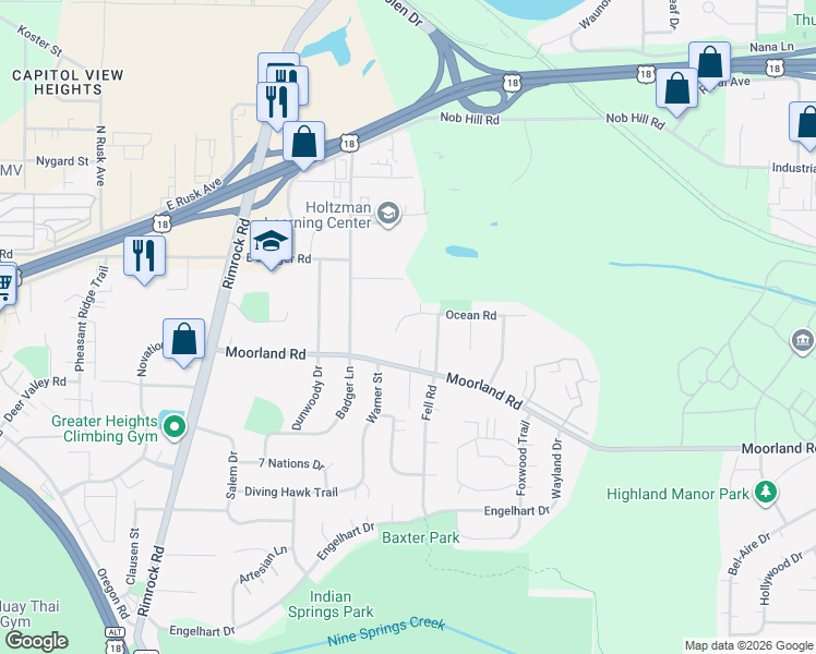 map of restaurants, bars, coffee shops, grocery stores, and more near 837 Ocean Road in Madison