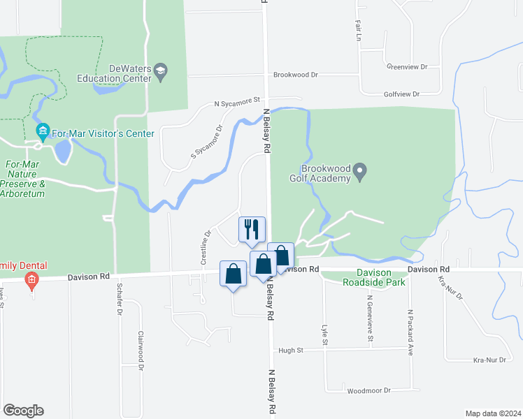 map of restaurants, bars, coffee shops, grocery stores, and more near 2097 North Belsay Road in Burton